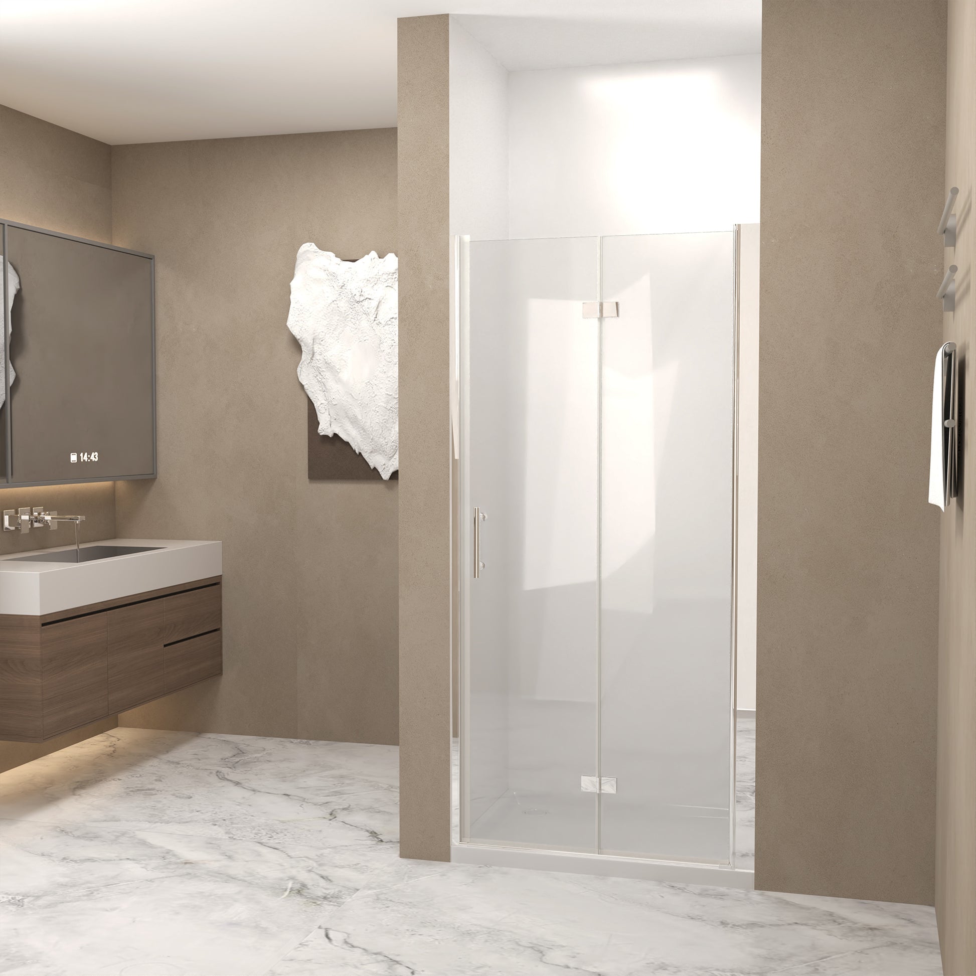 31-30"x 72" Bifold Shower Door, 1/4"(6mm) Tempered Glass, Chrome Aluminum Frame, Explosion Proof Film image 3