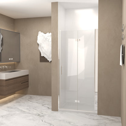29-28"x 72" Bifold Shower Door, 1/4"(6mm) Tempered Glass, Chrome Aluminum Frame, Explosion Proof Film image 3