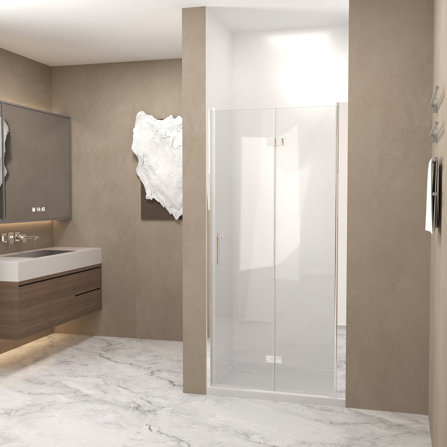 37-36 "x 72" Bifold Shower Door, 1/4"(6mm) Tempered Glass, Chrome Aluminum Frame, Explosion Proof Film image 2