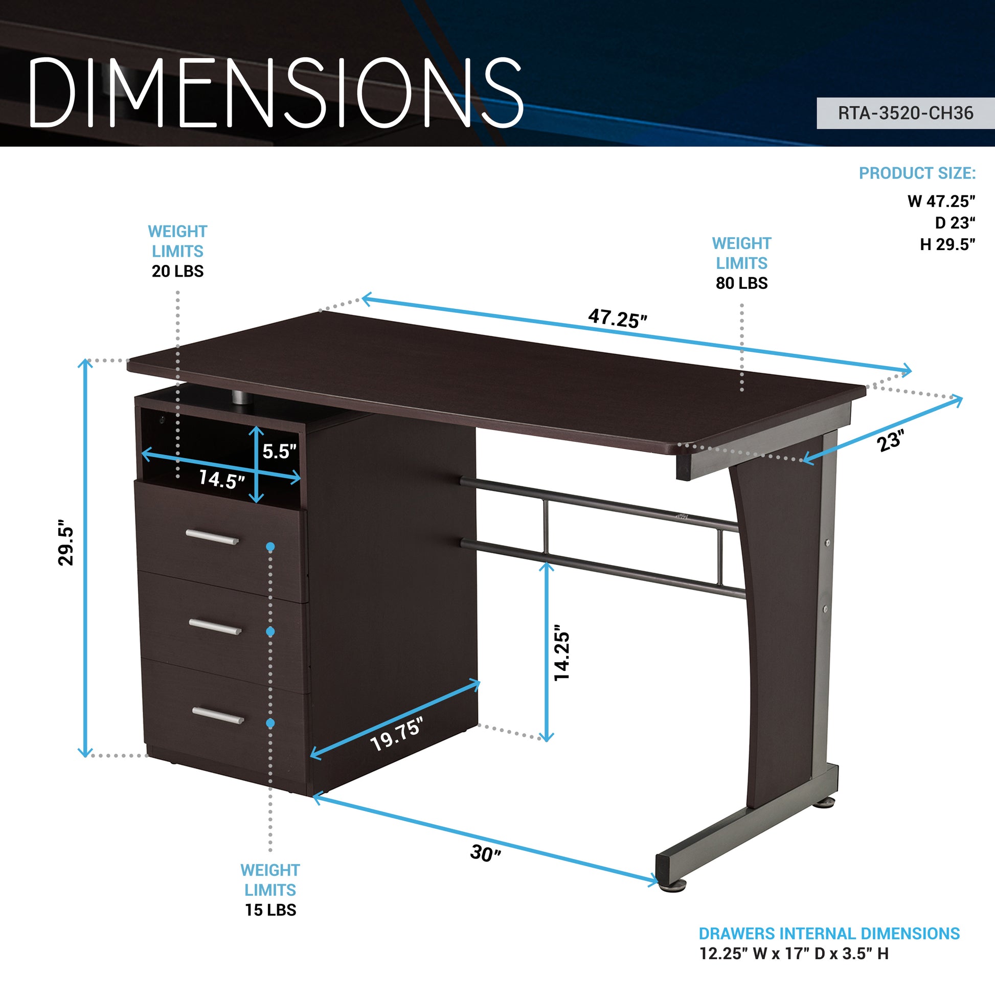 Techni Mobili Computer Desk with Ample Storage image 4