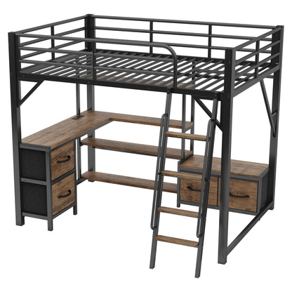 Full Size Loft Bed with Desk and Light, Metal Loft Bed with Storage Shelves, Wardrobe and Drawers for Boys Girls(Old SKU W2593S00040) image 12