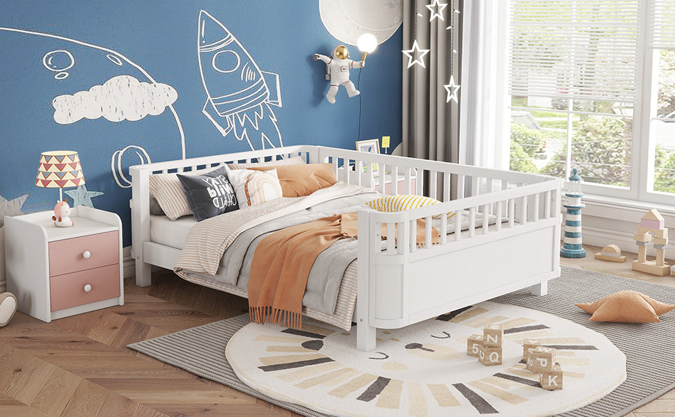Full Size Wood Platform Bed for Kids, Wood Low Profile Full Bed with Rails for Girls and Boys, White (Patented Design, Old SKU W2593P233767) image 6
