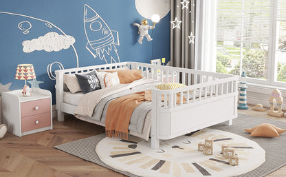 Full Size Wood Platform Bed for Kids, Wood Low Profile Full Bed with Rails for Girls and Boys, White (Patented Design, Old SKU W2593P233767) image 6