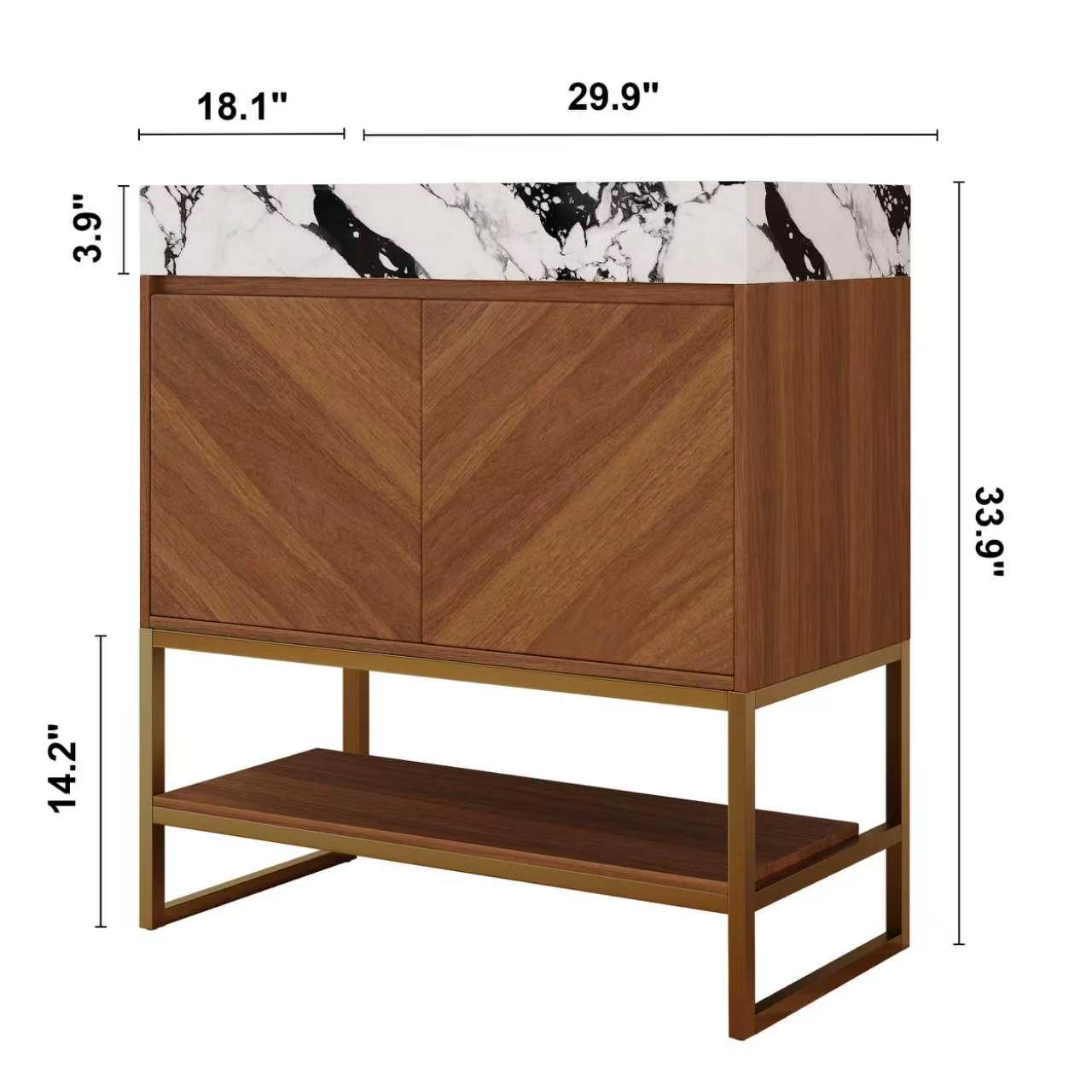 29.9" Modern Free-standing Bathroom Vanity with Ceramic Sink – Brown Oak, Soft-Close image 9