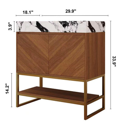 29.9" Modern Free-standing Bathroom Vanity with Ceramic Sink – Brown Oak, Soft-Close image 9