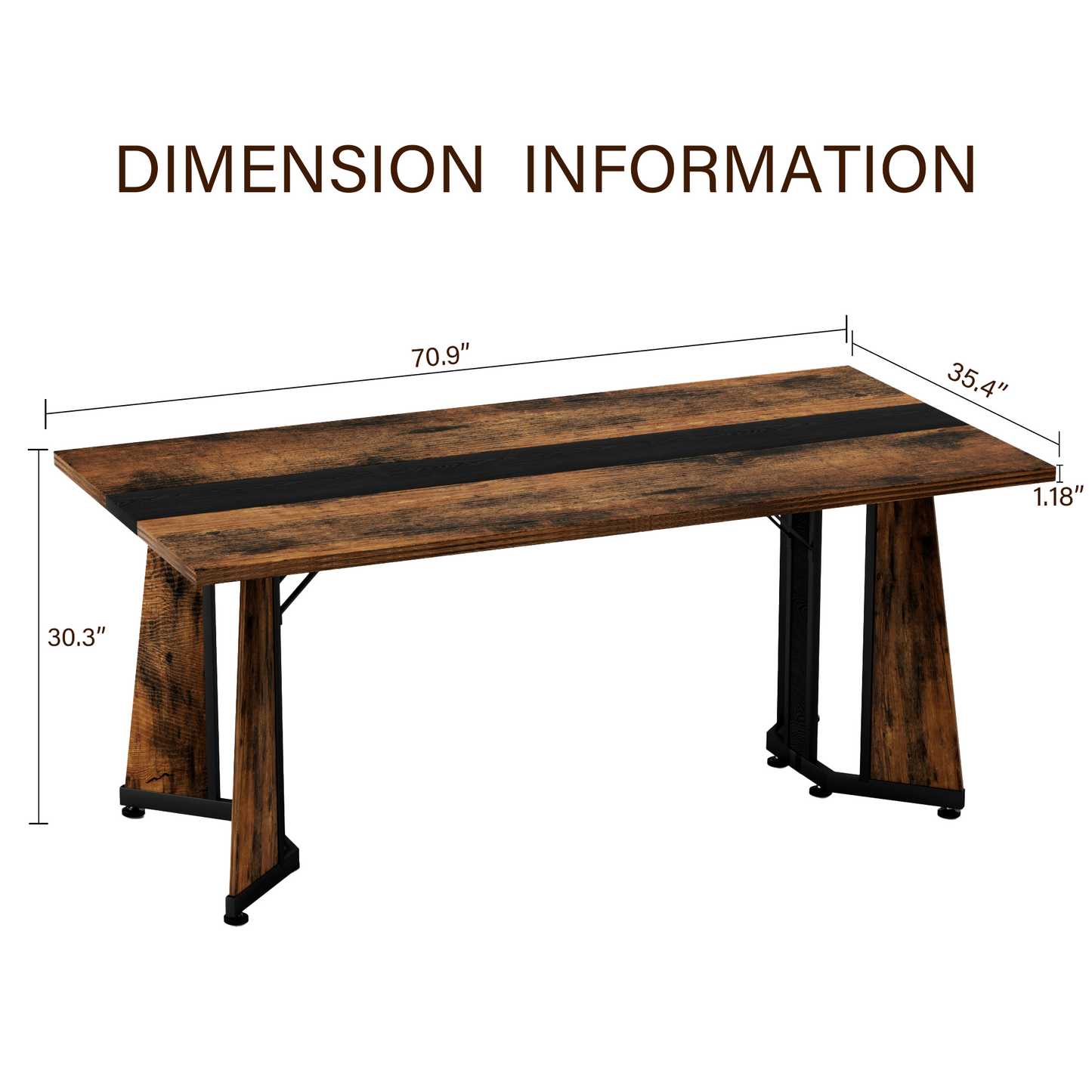 70.9"Rectangular Large Dining Table, Waterproof Large Desk for 8 People, Deluxe Family Dining Table with Adjustable Legs for Kitchen,Living Room,Office, Rustic Brown,70.9''W x 35.4''D x 30.3''H image 7