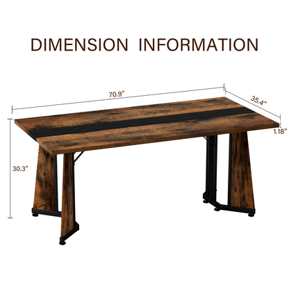 70.9"Rectangular Large Dining Table, Waterproof Large Desk for 8 People, Deluxe Family Dining Table with Adjustable Legs for Kitchen,Living Room,Office, Rustic Brown,70.9''W x 35.4''D x 30.3''H image 7