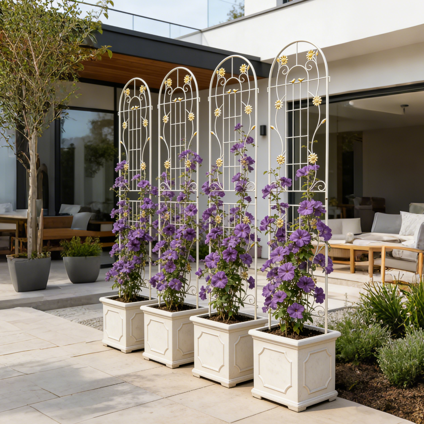 4 Pack Metal Garden Trellis 86.7" x 19.7" Rustproof Trellis for Climbing Plants Outdoor Flower Support Cream White image 6