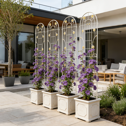 4 Pack Metal Garden Trellis 86.7" x 19.7" Rustproof Trellis for Climbing Plants Outdoor Flower Support Cream White image 6