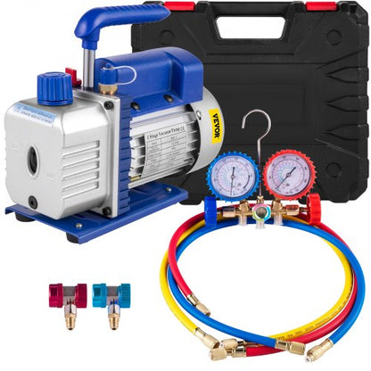 VEVOR A/C Vacuum Pump Kit, 3 to 4.8 CFM Single Stage HVAC Va Single Stage/3 CFM / Without Leak Detector / R12 / R134A / R22 / R410A