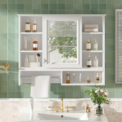 35 inch Wall-Mount 2-in-1 Mirror Cabinet with Adjustable Shelves, Soft-Closing Hinges, Open Shelves, for Bathroom Vanity, Living Room, Bedroom Storage Organizer image 1