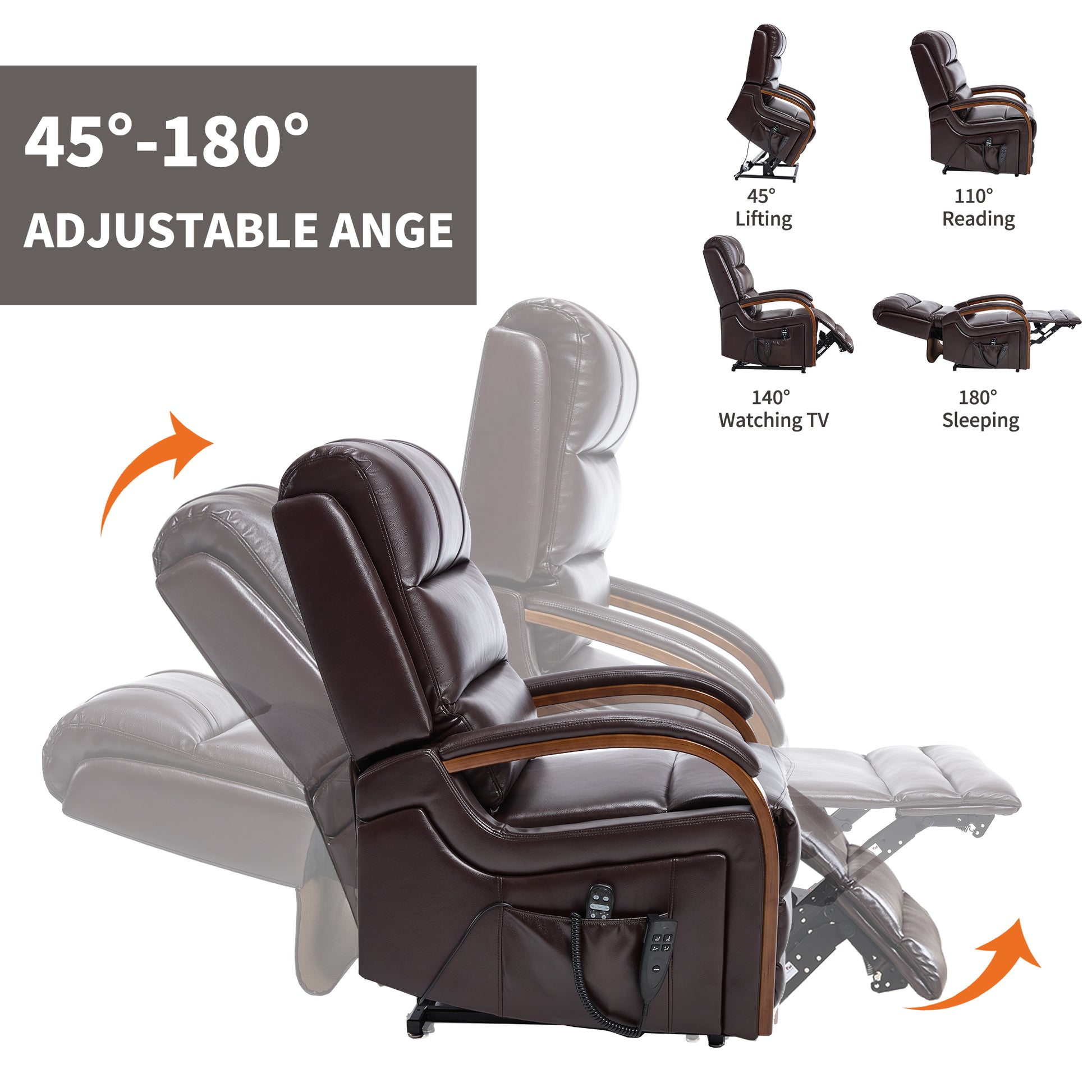 Power Brown Leatheraire Lift Recliner Chair Dual Motor Infinite Position Up to 350 LBS with Solid Wood Armrests, Heat Massage and Heavy Duty Motion Mechanism image 4