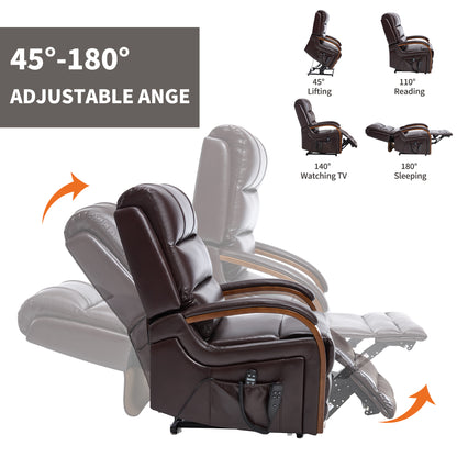 Power Brown Leatheraire Lift Recliner Chair Dual Motor Infinite Position Up to 350 LBS with Solid Wood Armrests, Heat Massage and Heavy Duty Motion Mechanism image 4