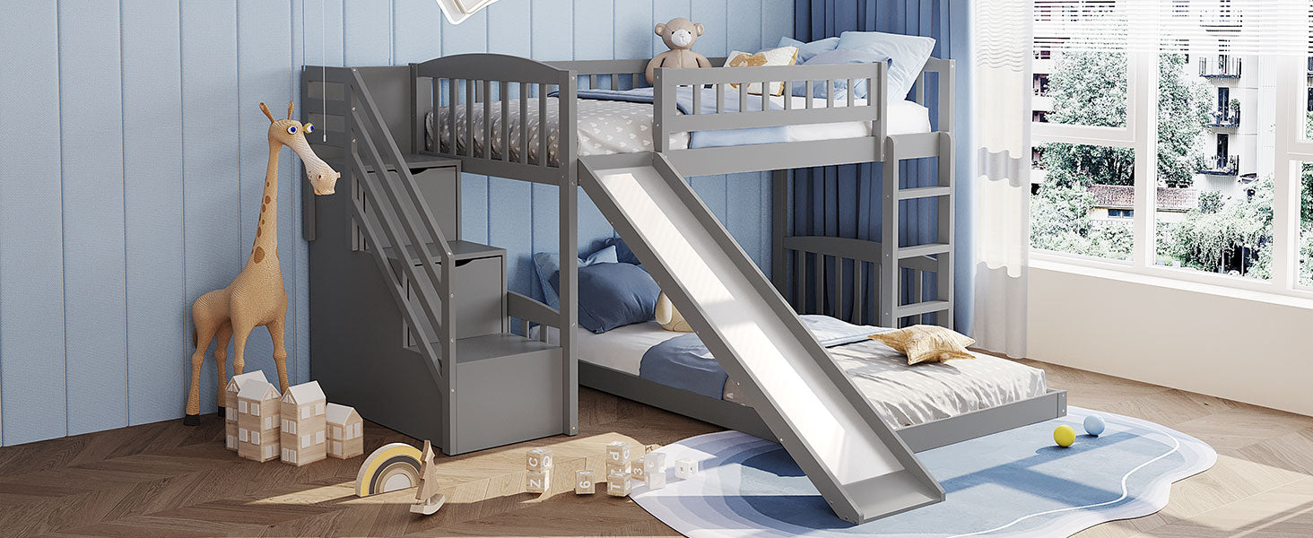 Stairway Twin over Twin Bunk Bed with Two Drawers and Slide, Gray(OLD SKU:LT100156AAE-1) image 6