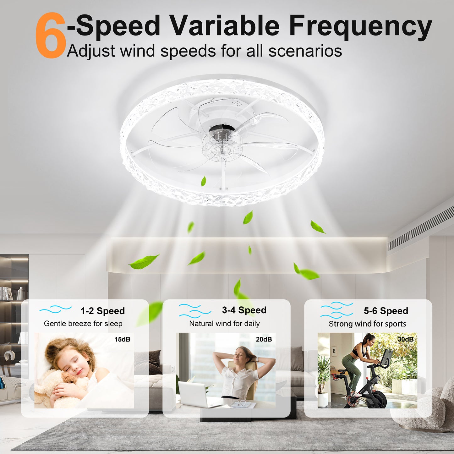 23.6" Ceiling Fans with Lights Remote and APP Control, Dimmable 3-Color and 6-Speed quiet DC Motor, WHITE Ceiling Fan for Bedroom Living Room image 6