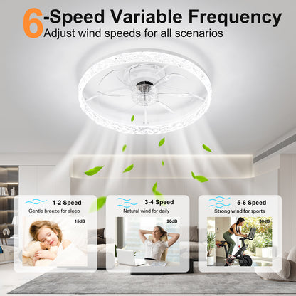 23.6" Ceiling Fans with Lights Remote and APP Control, Dimmable 3-Color and 6-Speed quiet DC Motor, WHITE Ceiling Fan for Bedroom Living Room image 6