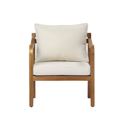 Acacia wood patio furniture club chair,24" deep seat design with soft cushion, suitable for porches,gardens,backyards,and balconies,Set 2 (Teak Finish+Beige Cushion). image 5