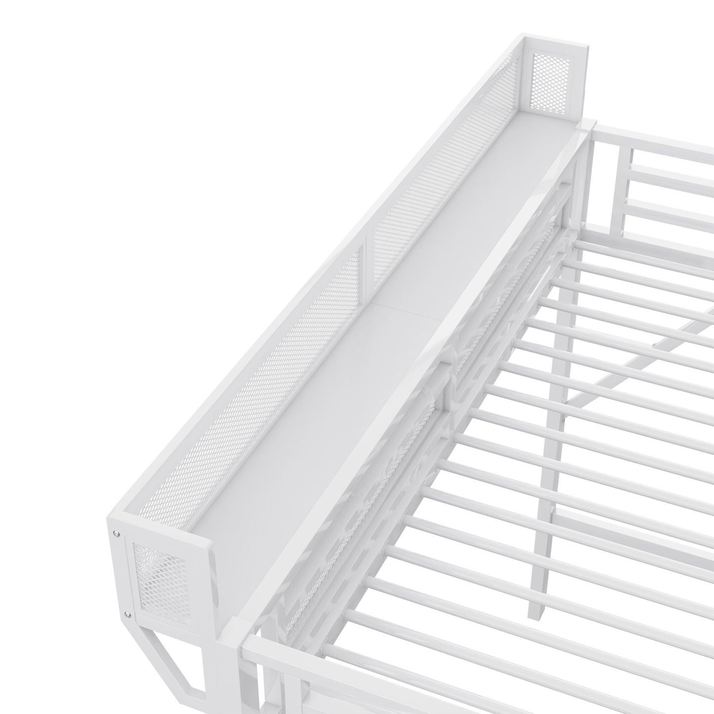 Twin XL Size Loft Bed with Stairs, Metal Full Loft Bed with Storage Shelves, High Loft Bed with Wardrobe for Kids Teens,White(Expect Arrival Date 2025/10/14) image 11