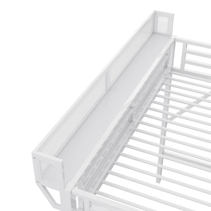 Twin XL Size Loft Bed with Stairs, Metal Full Loft Bed with Storage Shelves, High Loft Bed with Wardrobe for Kids Teens,White(Expect Arrival Date 2025/10/14) image 11