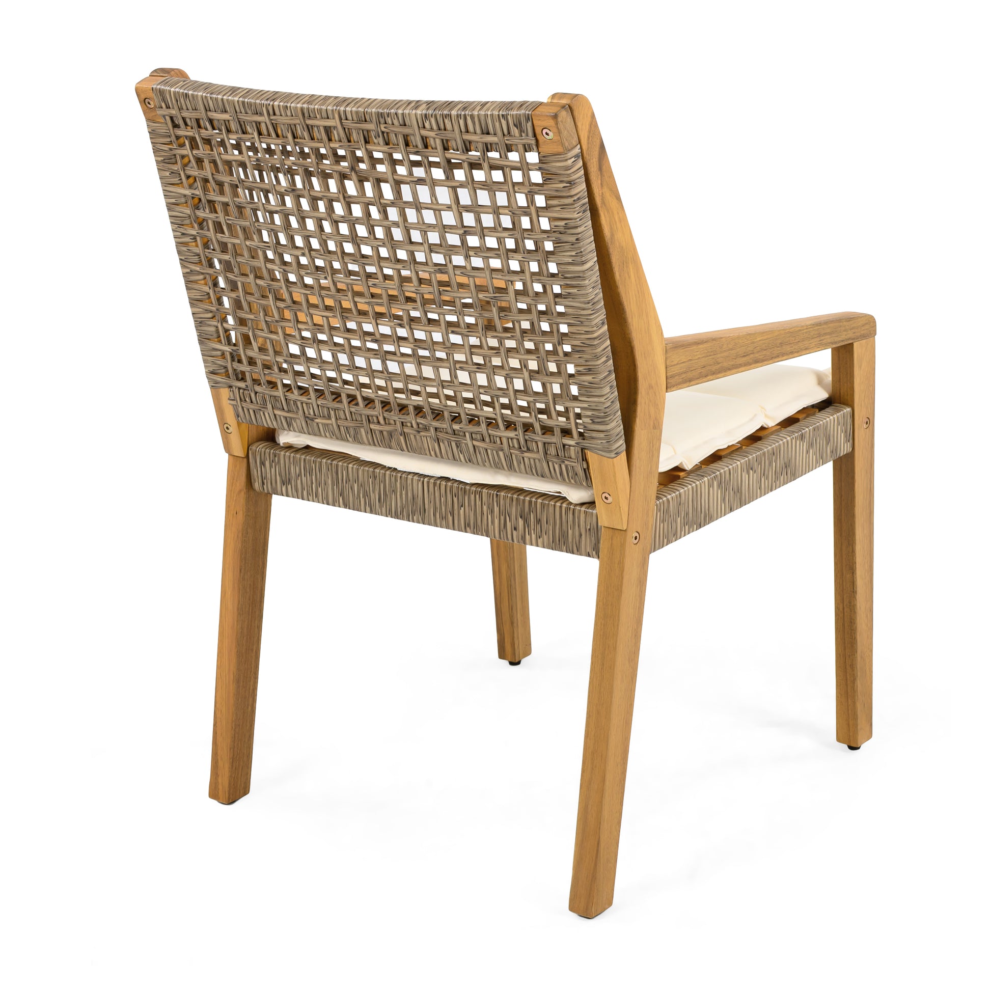 OUTDOOR DINING CHAIR SET-Acacia Wood and Wicker with Cream Cushion Patio Furniture-Teak finish & wicke Brown,Suitable for large gatherings-set of 4(N770P272397G(2-box)) image 11
