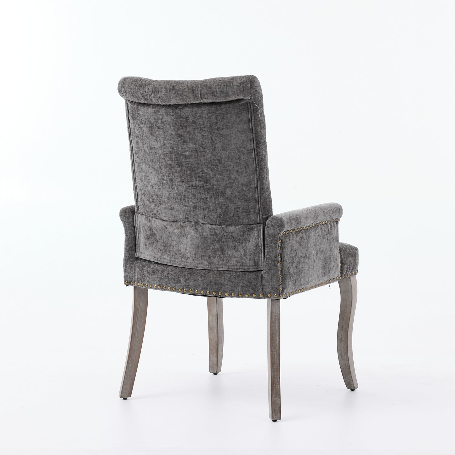 Upholstered Chenille Fabric Accent Dining Chair, Curved Solid Wood Legs, Elegant Tufted Club Dining Room Kitchen Room Arm Dining Chair, Single Pack,Gray,SW1895GY image 6