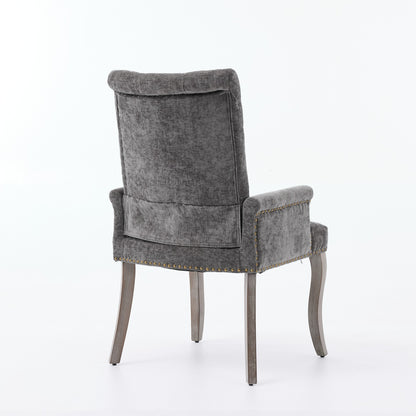 Upholstered Chenille Fabric Accent Dining Chair, Curved Solid Wood Legs, Elegant Tufted Club Dining Room Kitchen Room Arm Dining Chair, Single Pack,Gray,SW1895GY image 6