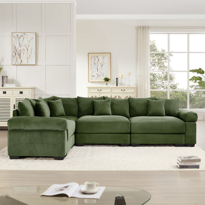 Oversized Cloud Modular Sectional Couch,Convertible Sectional Couches Deep Seat Extra-Wide Armrests, 13 Throw Pillows Premium Corduroy Fabric, Ergonomic Design,Easy Assembly, For Living Rooms,Green image 3