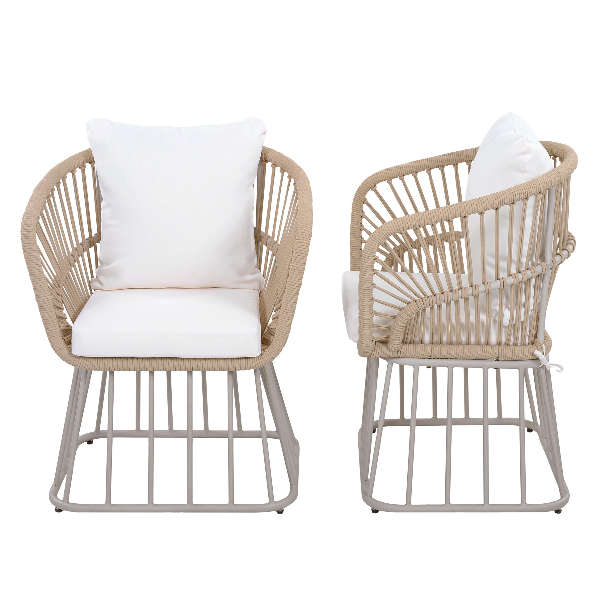 Outdoor Dining Chair MP1 - Teak Finish Wicker & Beige Steel Frame, 300LBS Weight Capacity, Includes Cushion image 4
