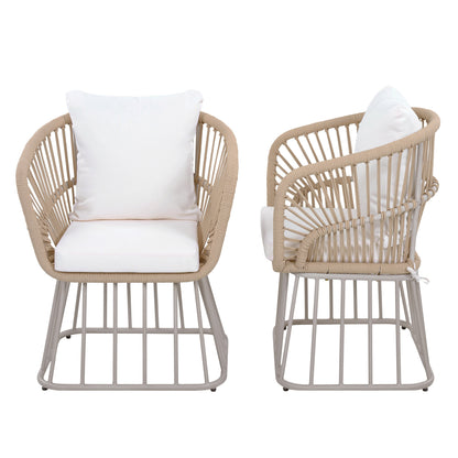 Outdoor Dining Chair MP1 - Teak Finish Wicker & Beige Steel Frame, 300LBS Weight Capacity, Includes Cushion image 4