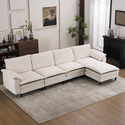 129.92" Black & White Two-Tone L Shaped Cloud Sofa, Modular Sectional with Ottoman, 3-Seat Chenille Deep Seat and Pillow – Perfect for Living Room, Bedroom, Apartment image 1