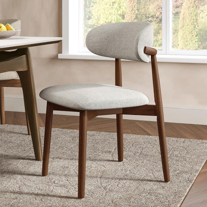 Set of 2 Solid Ash Wood Dining Chairs, Mid-Century Modern Hardwood Kitchen Side Chairs with Upholstered Seat and Ergonomic Curved Backrest, Japandi Style Heavy Duty 330 LBS Capacity-WALNUT image 4