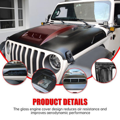 Space-Capsule Style Hood/Heat Dispersion Hood Compatible with 2018-2026 Jeep Wrangler JL JLU & 2020-2026 Gladiator JT Replacement Hood(Not for Mojave&392 Model) image 3