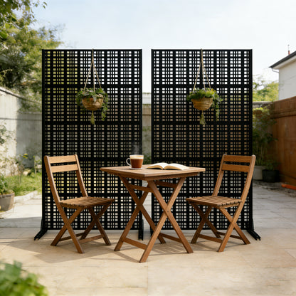 Metal Privacy Screens 72" H x 43.3" W Outdoor and Indoor Divider with Freestanding Decorative Privacy Screen Stylish Divider for Balcony, Patio, Garden & Indoor Spaces, Grid Black image 5