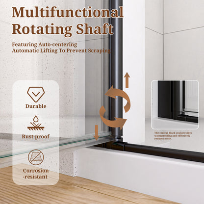 24" W x 72" H Semi-Frameless Circular Pivot Shower Door in Matte Black With 1/4" (6mm) Thick SGCC Tempered Glass image 7