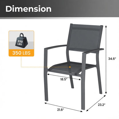 Set of 6, Heavy duty Metal Grey Outdoor Patio Chair – All Weather Textilene image 6