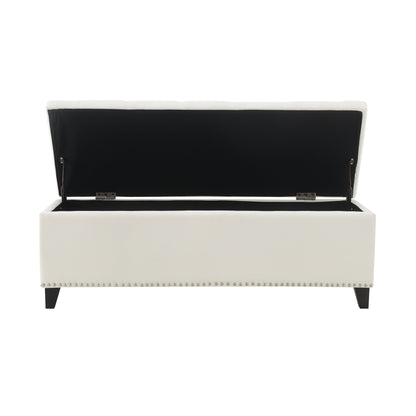 47.5" Storage Ottoman, Storage Bench with Safety Close Hinge, Linen Button-Tufted Ottoman for Living Room, Entryway, Hallway, Foot Rest, Support 500lbs - Beige image 5