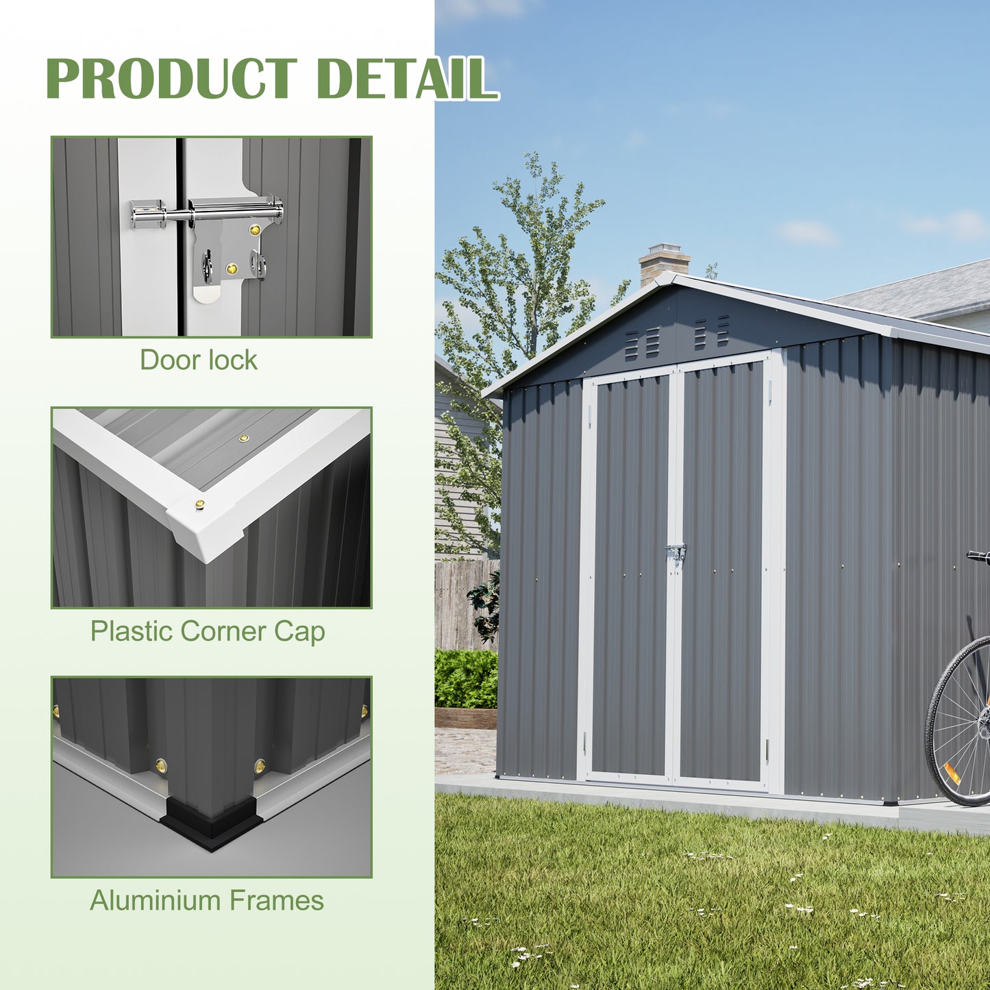 8 x 12 FT Outdoor Storage Shed, Large Metal Tool Storage with Aluminium Frame and Lockable Doors, Storage for Backyard Garden Patio Lawn, Grey image 7