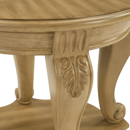 22'' Two Tone Round End Table,Solid Wood Sofa Side Table with Shelf,Living Room Corner Table Easy Assemble, Antique Natural image 7