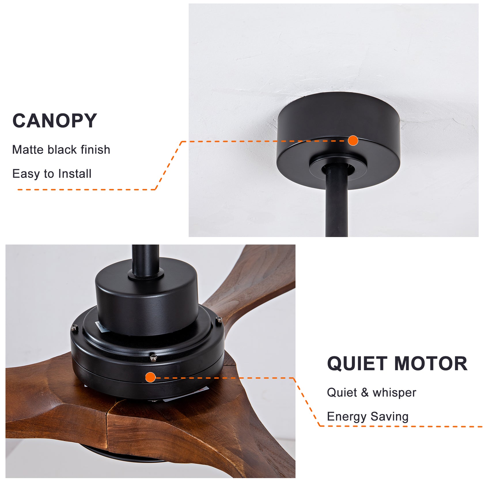 52" indoor Ceiling Fan with Light,3 Walnut Solid Wood Blade, Remote Control,3 CCT Dimmable LED, Timer, 6-Speed Reversible Motor Use for Living Room or Patio image 7
