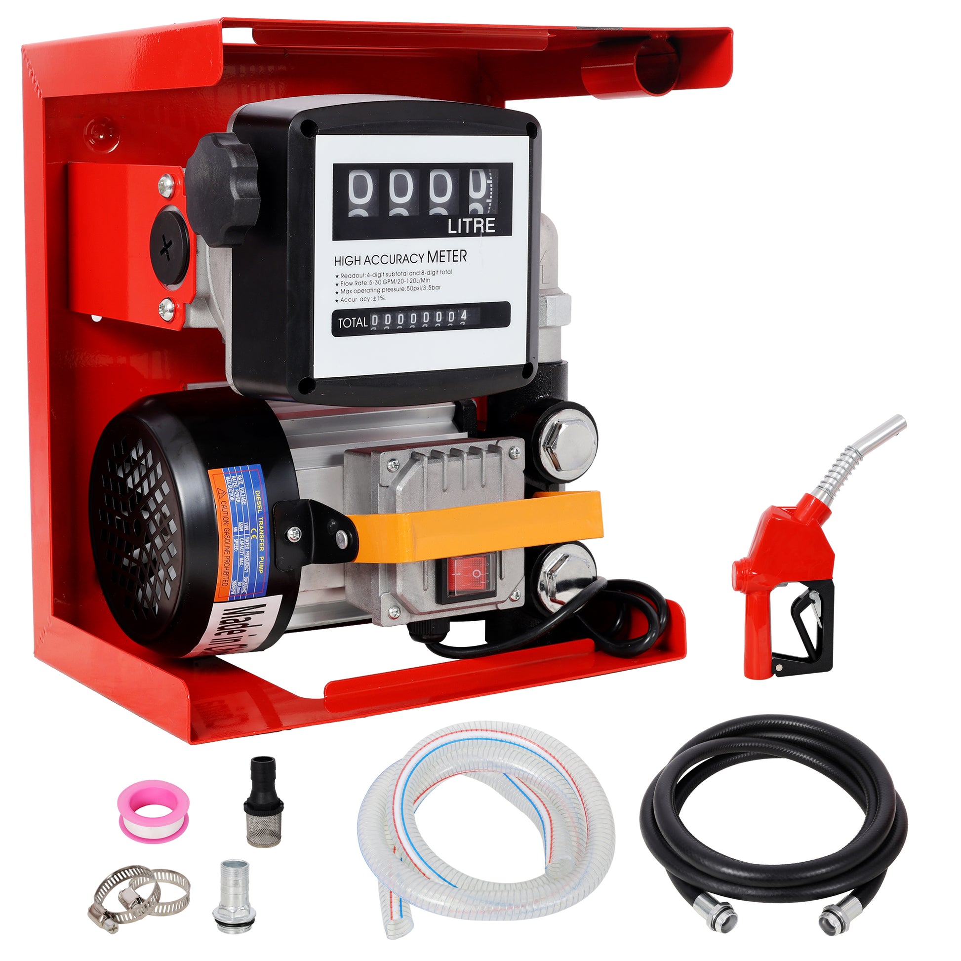 110V Self-Priming Diesel Fuel Transfer Pump Kit with Automatic Nozzle, Electric Oil Pump with Flow Meter, 13FT Hose & Fuel Nozzle Assembly image 1