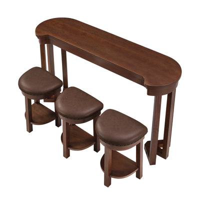 4 Piece Bar Table Set with3 PU Upholstered Bar Stools, Breakfast Table with 3 Padded Stools Solid Wood Counter Height Dining Table Set for Living Room, Dining Room. Cherry image 11