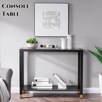 Glass Entryway Table, 2-Tier Entry Way Console Entrance Table, 41"L Narrow Sofa Table with Shelves, Ideal for Hallway, Entryway, Living Room, Foyer, Corridor, and Office (Gold & Black) image 4