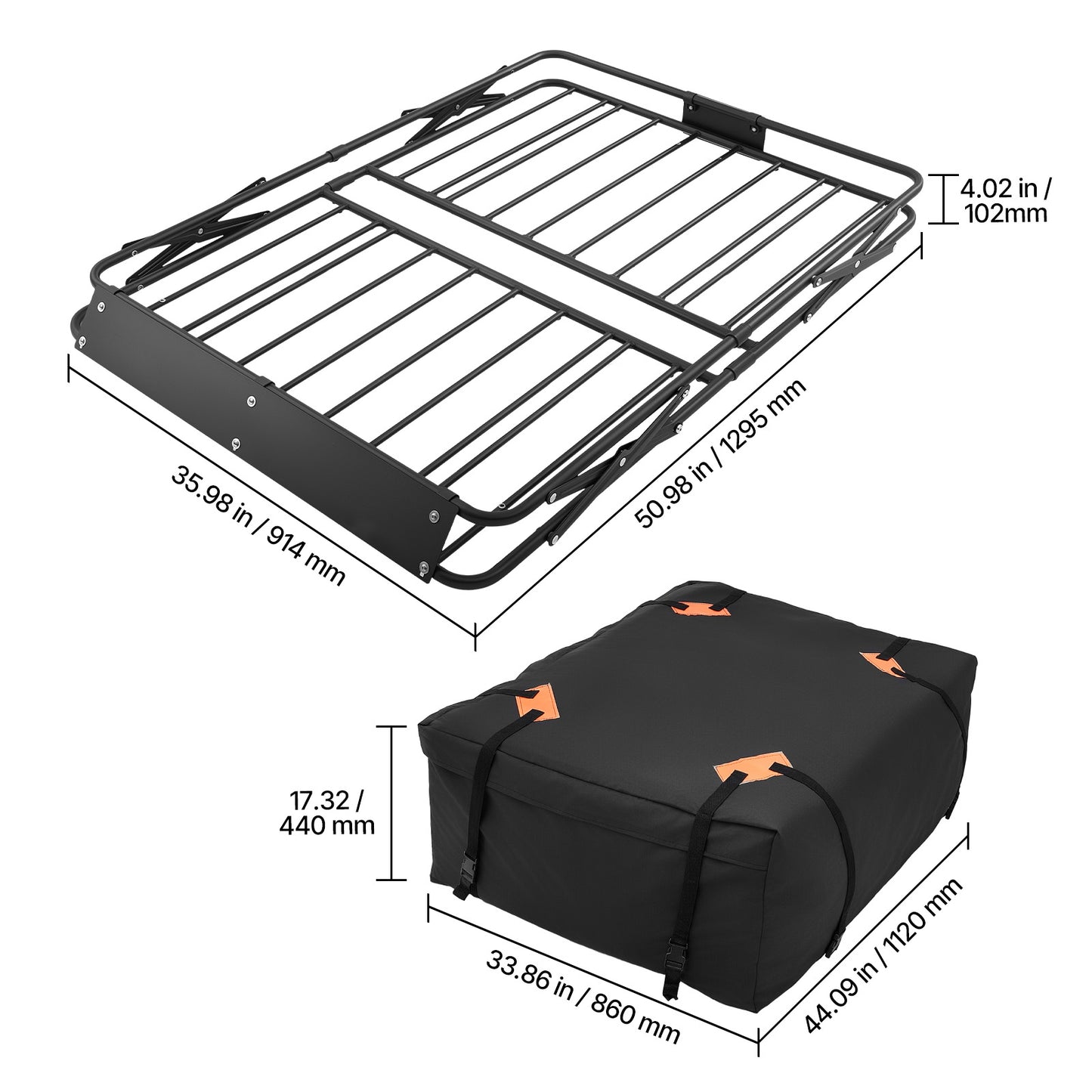 Roof Rack Cargo Basket, 51 x 36 x 4 in, Heavy Duty Roof Top Carrier Basket with Folding Design, 200 lbs Capacity, All-Weather Easy-Install Car Top Luggage Holder, Universal Fit for SUV Truck Car image 11