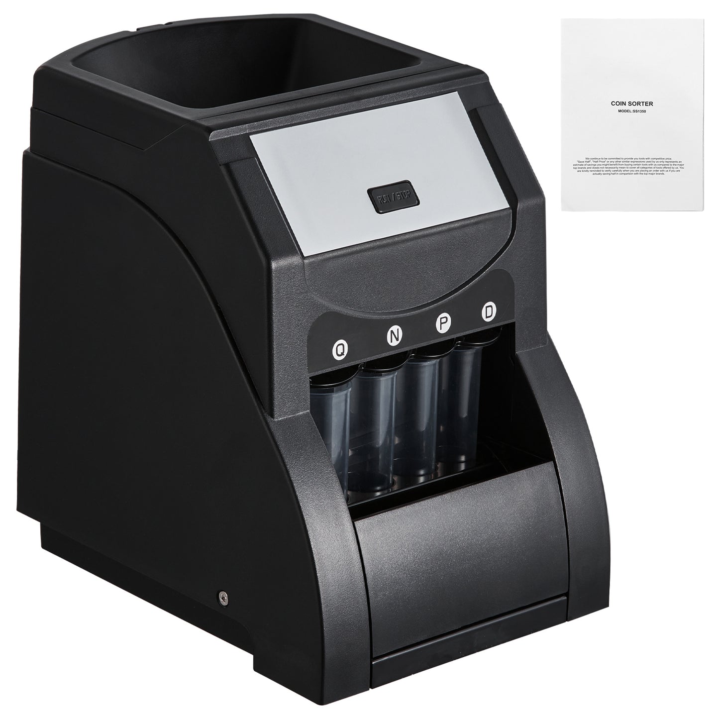 USD Coin Sorter, Coin Sorter Machine for USD Coin 1￠ 5￠ 10￠ 25￠, Sorts up to 230 Coins/min, Coin Sorter and Wrapper Machine Holds 200 Coins Included 4 Coin Tubes, Black image 1