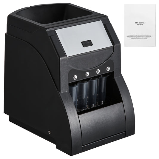 USD Coin Sorter, Coin Sorter Machine for USD Coin 1￠ 5￠ 10￠ 25￠, Sorts up to 230 Coins/min, Coin Sorter and Wrapper Machine Holds 200 Coins Included 4 Coin Tubes, Black image 1