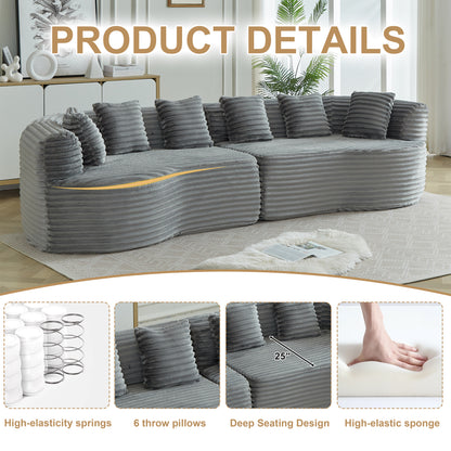 Curved Sectional Sofa, 111.5-inch Oversized Modern Bone-Free Cloud Sofa with 6 Pillows Luxury Corduroy Four-Seater Memory Foam Sofa with Deep Seat Design,grey W3505P355587 image 3