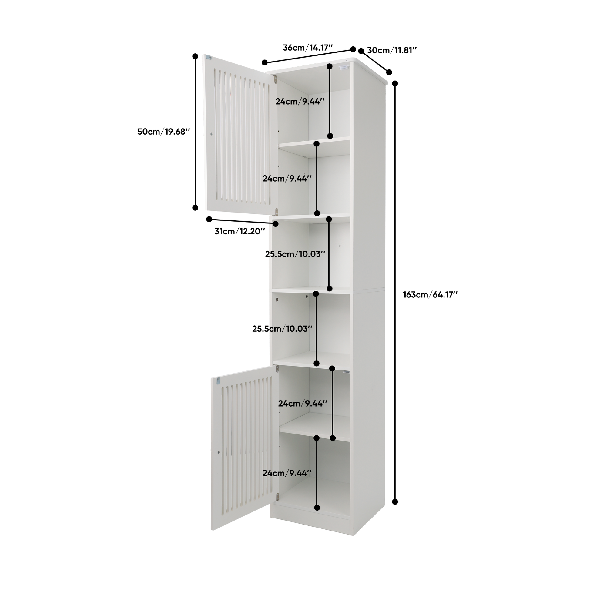 64-Inch Bathroom tall cabinet with adjustable drawer shelves, louvered door floor-standing storage unit, multi-tiered vertical narrow storage cabinet for bathroom, white. image 10