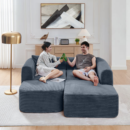 114" Cloud Sectional Couch with L-Shape Chaise, Modular Sofa with Movable Ottoman, Upholstered Couches for Living Room Bedroom, No Assembly Required, Grey image 4