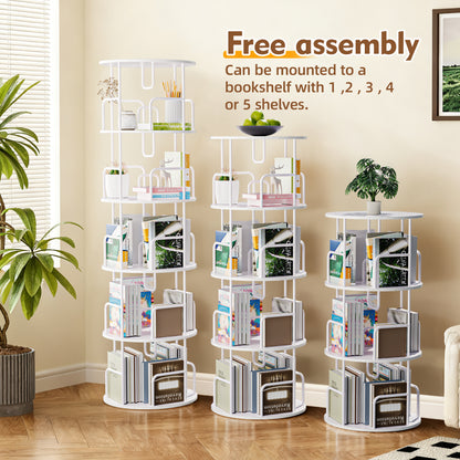 Rotating Bookshelf Tower 5 Tier,Spinning Bookcase, Revolving 360 Book Shelf Narrow Tall Bookcase, Vertical Turning Round storage Bookshelf,Book Shelf Organizer for Bedroom, Living Room, White image 8