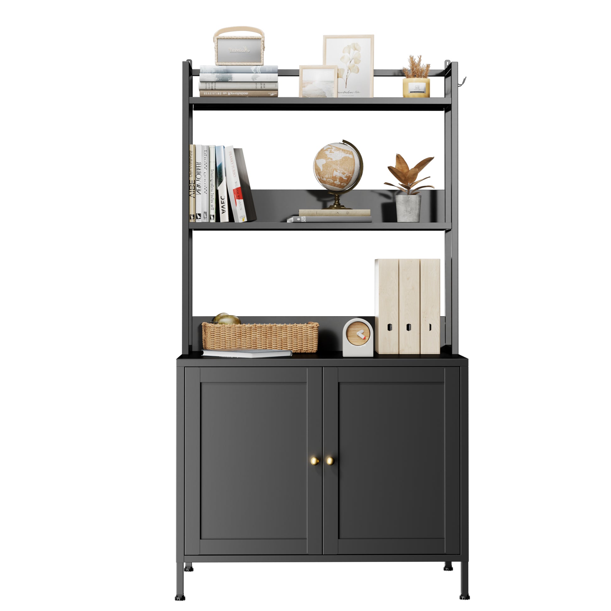 Metal Cat Litter Box Enclosure, 57" Tall Hidden Litter Box Cabinet with 3 Tier Storage Shelves, Large Indoor Cat House with Doors & 4 S-Hooks, Odor Control Pet Washroom Furniture for Large Cats, Black image 11